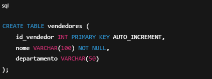Criando tabela vendedor para banco de dados SQL